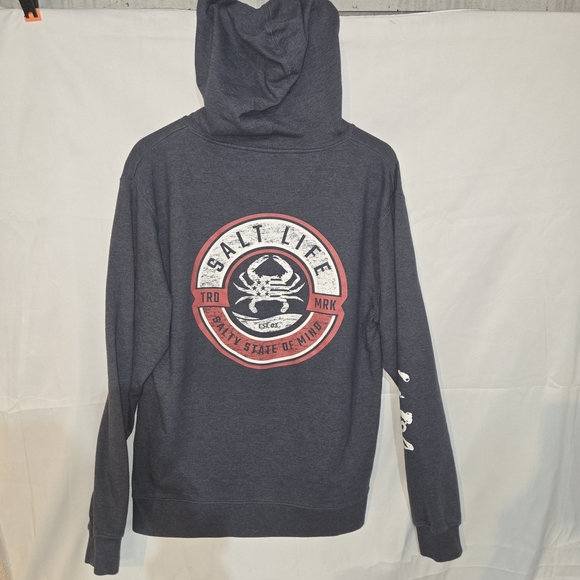 Salt Life Men's Gark Grey Hoodie With Pouch Pocket Pull Over Crab Casual - Picture 3 of 4